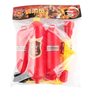 Kids firefighter backpack water gun set with red tanks and yellow spray nozzle