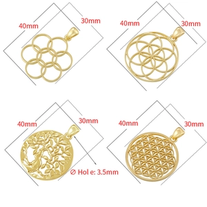Golden pendant charms set including life tree and flower motifs with 40mm size