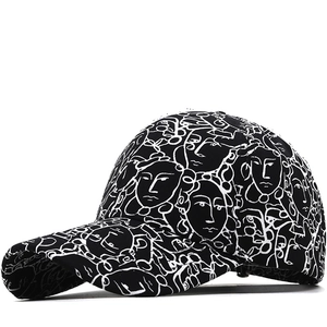 Cotton Baseball Cap Chinese Style Abstract Face Art Printed Sun Hat Adjustable Breathable Streetwear