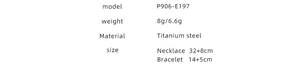 Spécifications détaillées de l'ensemble collier et bracelet en acier titane