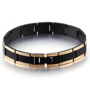 Minimalist black and gold titanium steel bracelet for men with watch-style links