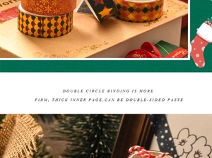 Detail of Christmas washi tape with gold foil snowflakes and geometric patterns