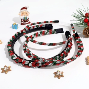 Christmas Rhinestone Headband Sparkling Red Green Silver Hairband For Women Festive Holiday Party Hair Accessories Fashionable