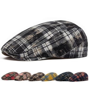 Retro Plaid Washed Cotton Flat Cap British Style Newsboy Ivy Hat For Men Women Adjustable Breathable Vintage