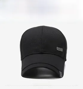 Front view of black baseball cap featuring a silver metal Sport plate on a twill fabric