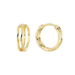 Elegant 14K gold plated S925 silver hollow hoop earrings with twisted double-line design