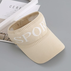 Women's knitted open top sun hat with SPORT embroidery and breathable mesh lining