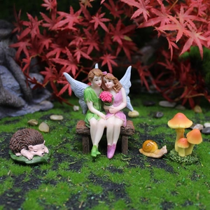 Fairy Elf Couple Miniature Garden Figurines Resin Micro Landscape Ornaments Hedgehog Snail Mushroom Decor