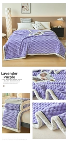 Macro detail of taro purple plush blanket showing honeycomb texture and white polka dot edge