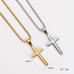 Collier pendentif croix minimaliste en acier inoxydable, or et argent, 32x20mm