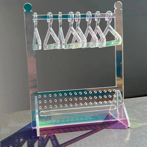 Iridescent Acrylic Jewelry Display Stand With Hangers Creative Clothes Hanger Earring Holder Rack Storage Organizer