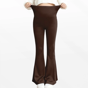 High-waisted maternity yoga flare pants in dark brown high-elasticity knit fabric