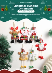 Detail view of plush Christmas ornaments with bells and wooden beads for festive tree decor