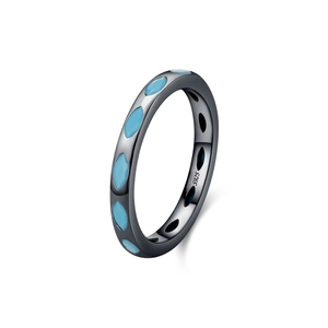 Anello retrò in argento S925 con pietre turchesi e finitura in oro nero scuro