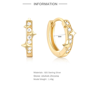 Detailed specs of S925 sterling silver star hoop earrings with AAAAA cubic zirconia