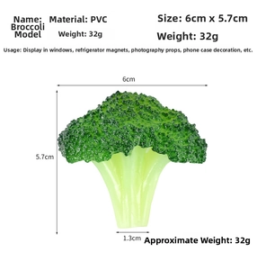 Macro view of realistic PVC broccoli model with dimensions 6cm x 5.7cm for food display