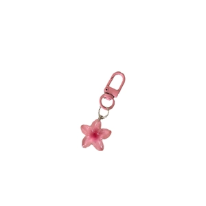 Pink resin flower keychain with matching metal clasp and chain for bags and accessories