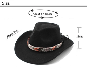 Guide des tailles pour chapeau de cowboy en feutre avec 58cm de tour de tête