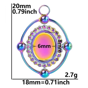 Technical drawing of rainbow stainless steel pendant with dimensions 20mm x 18mm