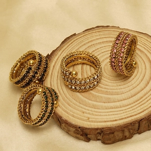 18k gold plated stainless steel multi-layer braided chain rings with colorful zircons