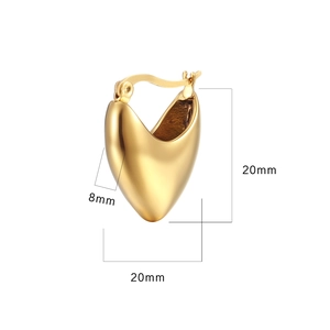 Boucles d'oreilles cœur en acier inoxydable or 18K avec détails de taille de 20 mm