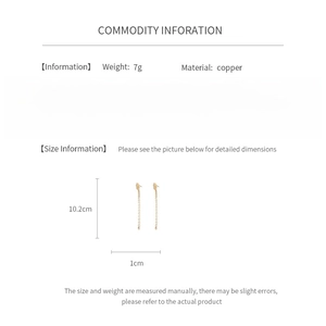 Detailed dimension chart showing the 10.2cm length of the zircon tassel chain earrings