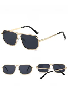 Detailed multi-angle views of gold geometric oversized frame sunglasses for women