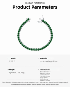Specifications of 925 silver 4mm round green zircon tennis bracelet with weight details