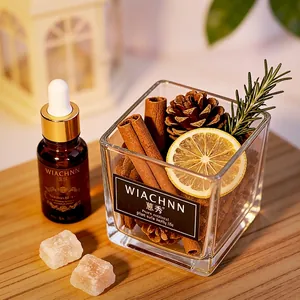 Waterless cinnamon essential oil diffuser set with glass cup and botanical decorations