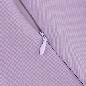 Macro detail of lavender dress featuring high-quality invisible zipper and twill fabric texture