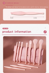 Detail of pink eyebrow brush with dimensions and wave-shaped ergonomic handle design