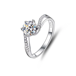 Elegant 925 sterling silver twist band moissanite ring with a classic six-prong setting