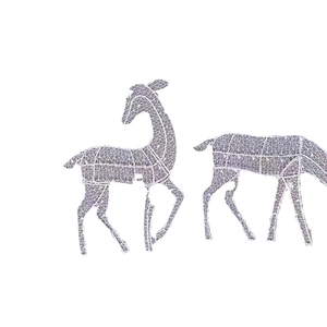 Christmas iron reindeer figurine set with grey and white crackle texture with LED glow