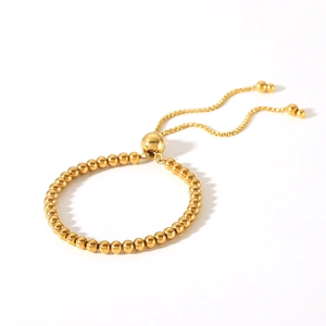 Bracciale a sfere in acciaio inossidabile placcato oro 18K con chiusura regolabile