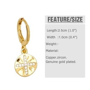 Detail view of 2.5cm gold plated copper drop earrings featuring zircon sun and umbrella charms