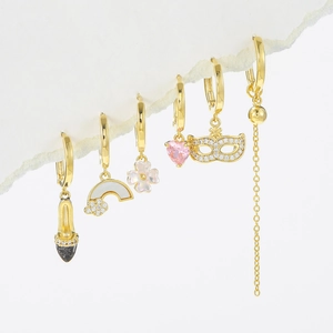 Copper Hoop Earrings With Charms Cubic Zirconia Heart Rainbow High Heel Flower Mask For Women Fashion Jewelry