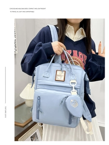 Light blue waterproof mommy bag with cupcake embroidery charm and multi-pocket detail