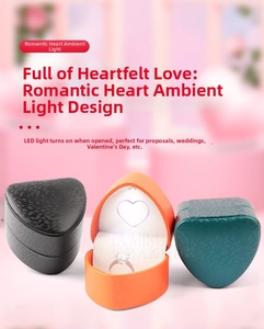 Detail of heart-shaped LED jewelry boxes with textured PU leather and velvet lining