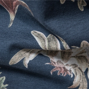 Men's polo shirt with vintage floral print on grey-blue fabric with premium texture