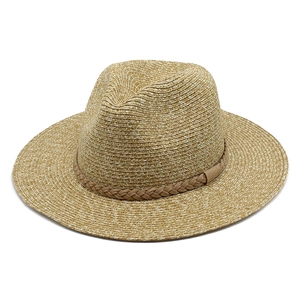 Chapeau fedora classique en paille à larges bords avec ruban marron pour le soleil