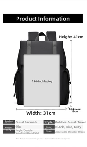 Detailed size chart for black 15.6 inch laptop backpack with 41x31x12cm dimensions