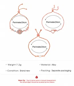 Detailed size and material guide for adjustable rose gold star and heart bracelets