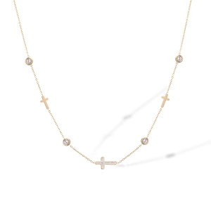Minimalist gold plated titanium necklace with zircon cross pendant and small charms
