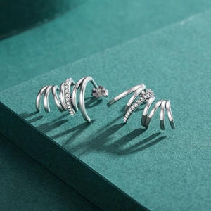 Exaggerated S925 sterling silver multi-layer spiral stud earrings with cubic zirconia