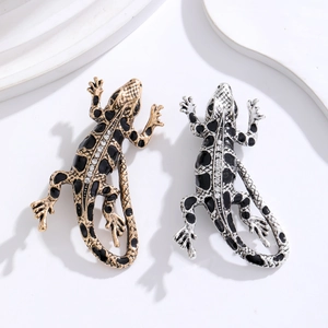 Vintage Alloy Rhinestone Lizard Brooch Enamel Gecko Animal Pins For Women Men Business Banquet Clothing Accessories Pins