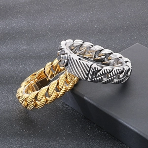 Punk vintage thick stainless steel Cuban link bracelet for men in gold and silver finish