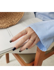 Close-up of minimalist S925 sterling silver twisted rope rings on a model finger