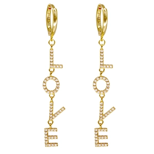 Asymmetrical LOVE Letter Copper Dangle Earrings With Zircon And 925 Sterling Silver Earring Post For Women Minimalist