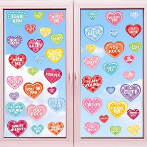 Heart Shaped Window Stickers PVC Romantic Valentine's Day Wall Decals Colorful Love Slogans Home Decor