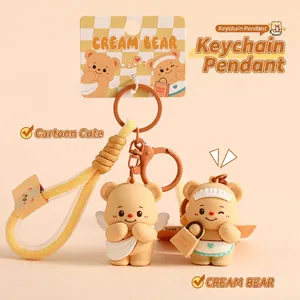 Cute Cartoon Keychain PVC Silicone Bear Capybara Bag Charm Plush Animal Pendant Creative Gift For Couples Friends